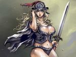  amazon aphelandra breasts cleavage hat homex large_breasts md5_mismatch navel one_piece solo sword weapon 