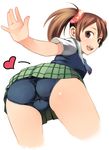  ass ass_focus bad_id bad_pixiv_id blush brown_eyes brown_hair hands heart heisa ling_xiaoyu looking_back open_mouth school_swimsuit short_twintails simple_background skirt smile solo swimsuit swimsuit_under_clothes tekken trefoil twintails 