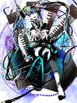  bad_id bad_pixiv_id blue_eyes blue_hair detached_sleeves flower hatsune_miku headset highres instrument keyboard_(instrument) legs long_hair microphone necktie s_(torat) skirt smile solo thighhighs twintails very_long_hair vocaloid 