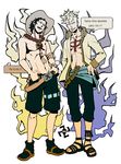  fire flame jolly_roger male_focus marco multiple_boys one_piece portgas_d_ace shirtless tattoo whitebeard_pirates 