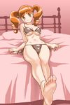  barefoot bed bikini blush brown_eyes brown_hair drill_hair feet hajime_(caramel_toone) legs onegai_my_melody side-tie_bikini soles solo swimsuit toes twintails yumeno_uta 