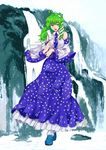  bad_id bad_pixiv_id detached_sleeves frog green_eyes green_hair hair_ornament kochiya_sanae long_hair shibasaki_shouji snake solo touhou 