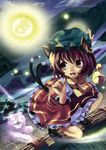  animal_ears bad_id bad_pixiv_id brown_hair cat_ears cat_tail chen earrings hat hidebo jewelry multiple_tails short_hair solo tail touhou 