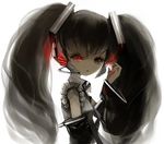  black_eyes black_hair detached_sleeves duplicate hatsune_miku headphones headset heterochromia long_hair red_eyes shirako_mugi solo twintails vocaloid 