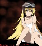  bad_id bad_pixiv_id bakemonogatari blonde_hair blood brown_eyes collarbone flat_chest goggles jont long_hair monogatari_(series) oshino_shinobu sitting solo strap_slip 