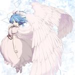  angel_wings blue_eyes blue_hair dress hair_ribbon half_updo mai_(touhou) ribbon serene_(gusarme) socks solo touhou touhou_(pc-98) white_dress wings 
