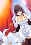  bad_id bad_pixiv_id bare_shoulders breasts brown_hair cleavage dress elbow_gloves gloves large_breasts original purple_eyes solo tamarashi thighhighs white_dress white_gloves wings 