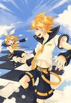  1girl bad_id bad_pixiv_id blonde_hair brother_and_sister detached_sleeves kagamine_len kagamine_rin sairin siblings smile twins vocaloid 