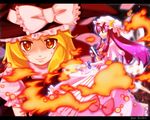  bad_id bad_pixiv_id blonde_hair book fire hat kirisame_marisa long_hair magic_circle multiple_girls patchouli_knowledge purple_eyes purple_hair touhou witch_hat yellow_eyes yonyon 