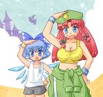  blue_eyes blue_hair braid breasts cirno fang hong_meiling ice ice_wings large_breasts long_hair multiple_girls pista red_hair remilia_scarlet touhou wings 