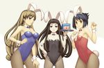  animal_ears ar_tonelico ar_tonelico_ii armpits black_hair blonde_hair blue_eyes blue_hair breasts brown_eyes brown_hair bunny_ears bunny_girl bunnysuit chroche_latel_pastalie cleavage flat_chest jakuri luca_truelywaath medium_breasts multiple_girls pantyhose short_hair small_breasts terumii tray wrist_cuffs yellow_eyes 