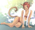  animal_ears aqua_eyes arm_support barefoot bikini breasts cat_ears cat_tail cleavage final_fantasy final_fantasy_xi large_breasts lips mithra red_hair short_hair solo swimsuit tail takatsuki_kahiro 