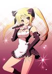  blonde_hair breasts brown_eyes detached_sleeves dragon-nee dream_c_club dream_c_club_(series) large_breasts mian_(dream_c_club) microphone music singing socks solo twintails 