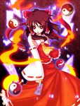  bad_id bad_pixiv_id bow brown_hair detached_sleeves hair_bow hakurei_reimu ofuda red_eyes short_hair solo touhou yin_yang yonyon 