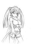  belt breasts copyright_request greyscale headset large_breasts long_hair midriff monochrome scarf shorts solo tokiya_seigo twintails 