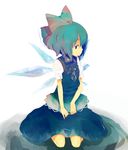  bow cirno highres kneeling ribbon see-through short_hair solo tcmk touhou wings 