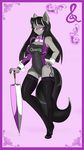  2014 anthro black_hair bow_tie breasts cleavage clothed clothing cutie_mark earth_pony equine female fishnet friendship_is_magic hair hand_on_hip high_heels horse legwear long_hair mammal my_little_pony octavia_(mlp) pony purple_eyes solo standing stockings umbrella zzvinniezz 