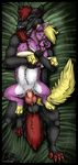  anthro balls bandai canine cum cum_in_pussy cum_inside digimon duo erection female feral fur harness knot lying male mammal on_back open_mouth penetration penis pussy sex skunk straight vaginal vaginal_penetration wolf x-kid 