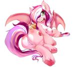  anthro bat_pony big_breasts breasts butt clitoris cutie_mark ear_piercing equine fan_character female freckles fur gastropod green_eyes hair hair_over_eye hooves horse long_hair looking_at_viewer mammal membranous_wings multicolored_hair my_little_pony nipples open_mouth piercing pink_fur plain_background pony presenting presenting_hindquarters pussy rainbowscreen raised_tail rear_view smile snail solo wings 