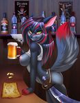  2014 alcohol anthro beer beverage bottomless breasts canine clothed clothing coins cup female gin_(alcohol) green_eyes half-dressed kaptainkelly looking_at_viewer mammal map nipples pirate red_highlights rum shirt shirt_lift sif smile solo sword vodka weapon wolf 