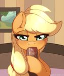  2014 applejack_(mlp) blonde_hair digital_media_(artwork) earth_pony equine female feral freckles friendship_is_magic fur green_eyes hair half-closed_eyes horse inside long_hair looking_at_viewer male mammal my_little_pony oral orange_fur penis pony ratofdrawn saliva sex vein 