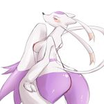  anthro blush breasts clothing female lingerie looking_at_viewer mienshao nintendo plain_background pok&eacute;mon red_eyes side_boob smile video_games warumono_tomii 