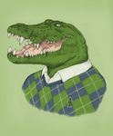  ambiguous_gender crocodile green_background human humor lacoste mammal open_mouth parody plain_background reptile scalie solo sweater 