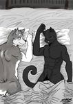  anthro bed bedroom black_fur blush bulge butt canine cat chest_tuft feline fur happy inside male mammal nude shade_the_wolf sleeping smile tuft wolf 