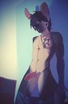  anthro athletic balls bat berin_(character) biped black_hair blue_eyes bottomwear bottomwear_down canid canine canis clothed clothing domestic_dog ear_piercing facial_piercing fur genitals hair half-erect hi_res humanoid_genitalia humanoid_penis hybrid jewelry lip_piercing looking_away male mammal muscular muscular_anthro necklace pants pants_down partially_clothed patto pecs penis piercing solo tattoo white_body white_fur 