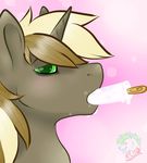  echojellymutt equine fan_character feral green_eyes hair horn looking_at_viewer male mammal my_little_pony popsicle signature solo suggestive suggestive_food terrawin two_tone_hair unicorn 