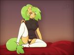  2014 amber_eyes anthro anthrofied breasts clothing equine fan_character female gloves green_hair hair high_heels horse legwear looking_at_viewer mammal mango_(character) my_little_pony panties pony scorpdk sitting solo stockings stylus thong underwear 