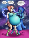 alien belly big_belly breasts bulge clothing duo female inflation lapis_lazuli pearl sidkid44 steven_universe 