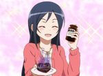  aragaki_ayase black_hair blush bottle cardigan chocolate chocolate_heart closed_eyes collarbone english happy_valentine heart heart_necklace holding holding_bottle holding_plate jewelry lavoy_(kurakuro) long_hair long_sleeves necklace open_cardigan open_clothes ore_no_imouto_ga_konna_ni_kawaii_wake_ga_nai plate solo sparkle upper_body valentine 