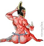 alien anthro ben_10 butt cleavage clothed clothing female lips looking_back looma_red_wind multi_limb muscles red_skin solo tetramand unknown_artist yellow_eyes 