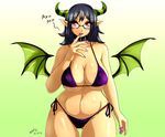  2014 big_breasts bikini breasts claws cleavage clothed clothing collar eyewear female glasses grey_hair hair horn human humanoid jessica_elwood long_hair looking_at_viewer mammal navel pointy_ears red_eyes side_boob smile solo spikes standing succubus swimsuit thick_thighs under_boob wide_hips wings 