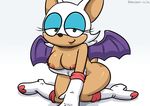  anthro bat boots breasts female looking_at_viewer mammal nipples nude plain_background pokehidden rouge_the_bat sega smile solo sonic_(series) 