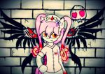  &lt;3 + death disease ebola-chan fangs female flower graffiti kaboderp my_little_pony nurse_hat plant red_eyes skull solo standing tentacles wall 