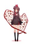  asymmetrical_clothes bad_id bad_pixiv_id breasts brown_hair c: chocolate chocolate_bar cleavage cleavage_cutout corndog doughnut food fruit full_body hat heart ice_cream ice_cream_cone long_hair looking_at_viewer macaron medium_breasts original red_eyes smile solo standing strawberry sukja tomato 