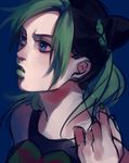  bad_id bad_pixiv_id blue_eyes double_bun green_hair green_lipstick jojo_no_kimyou_na_bouken kuujou_jolyne lipstick makeup multicolored_hair rin2010 solo stone_ocean two-tone_hair 