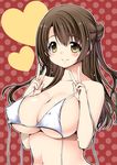  bikini breasts brown_eyes brown_hair covered_nipples double_v huge_breasts idolmaster idolmaster_cinderella_girls long_hair looking_at_viewer ryuuki_yumi shimamura_uzuki smile solo swimsuit untied untied_bikini v white_bikini 