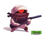  bandana_over_mouth bandit_(nuclear_throne) copyright_name cyclops gun justin_chan no_humans nuclear_throne one-eyed red_eyes simple_background solo standing weapon white_background 