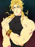  bare_shoulders blonde_hair bracelet dio_brando gh-ok13 highres jewelry jojo_no_kimyou_na_bouken lips male_focus sleeveless sleeveless_turtleneck solo turtleneck 