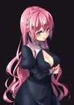  1girl artist_request blue_eyes blush breast_support breasts cleavage cleavage_cutout female long_hair pink_hair pixiv_manga_sample solo 