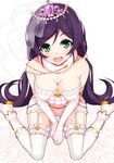  :d blush breasts cleavage dress garter_straps green_eyes large_breasts long_hair looking_at_viewer love_live! love_live!_school_idol_festival love_live!_school_idol_project open_mouth ponkotsu_(ayarosu) purple_hair sitting smile solo thighhighs toujou_nozomi twintails very_long_hair wariza wedding_dress 