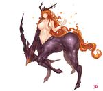  3gs black breasts centaur elsword hips large_breasts long_hair monster_girl muscle navel nude red_eyes red_hair shiny slime stomach symbiote tail transformation 