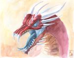  2015 blekarotva dragon feral open_mouth reptile scales scalie solo teeth tongue tongue_out traditional_media_(artwork) watercolor_(artwork) 