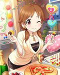  artist_request breasts brown_eyes brown_hair cleavage earrings idolmaster idolmaster_cinderella_girls jewelry katagiri_sanae large_breasts necklace official_art one_eye_closed smile solo twintails 