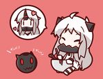  ahoge chibi covered_mouth dress heart horns kantai_collection long_hair mittens multiple_girls northern_ocean_hime nuu_(nu-nyu) pale_skin seaport_hime shinkaisei-kan silver_hair sitting smile spoken_face translation_request white_dress 