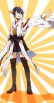  bad_id bad_pixiv_id bisuko_(pix_h) blue_hair boots closed_eyes cosplay crossdressing full_body high_heels kantai_collection kongou_(kantai_collection) kongou_(kantai_collection)_(cosplay) male_focus mikazuki_munechika nontraditional_miko open_mouth seigaiha skirt solo standing thigh_boots thighhighs touken_ranbu 