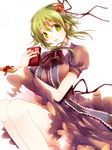  flower gift green_eyes green_hair gumi hair_flower hair_ornament hair_ribbon nao_(tyatokuro) ribbon short_hair simple_background solo vocaloid white_background 